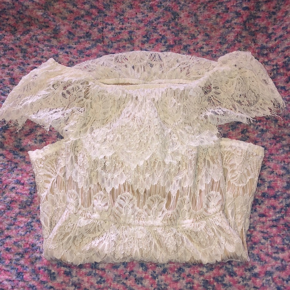 Cream and white lace romper M